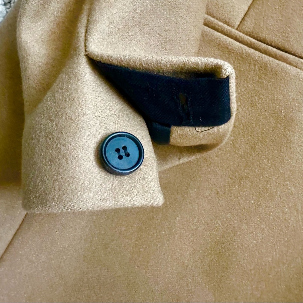 All Saints Irish Lorie wool coat, camel with leather collar/trim - Picture 2 of 16